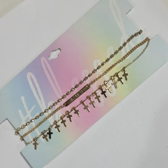 Layered Gold Cross Necklace Set – Blessed Faith Charm & Crystal Pendant Jewelry - Picture 6 of 9